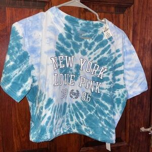 PINK Victoria's Secret Kids Tie-Dye T-Shirt - Blue and White Womens Medium